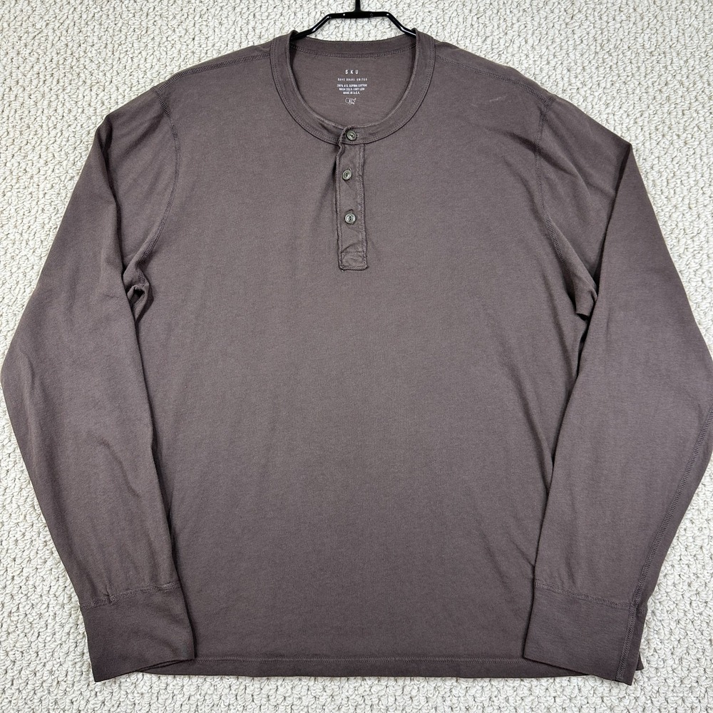 Save Khaki United Shirt Mens XL Brown Supima Cotton SKU Henley Boxy Long Sleeve